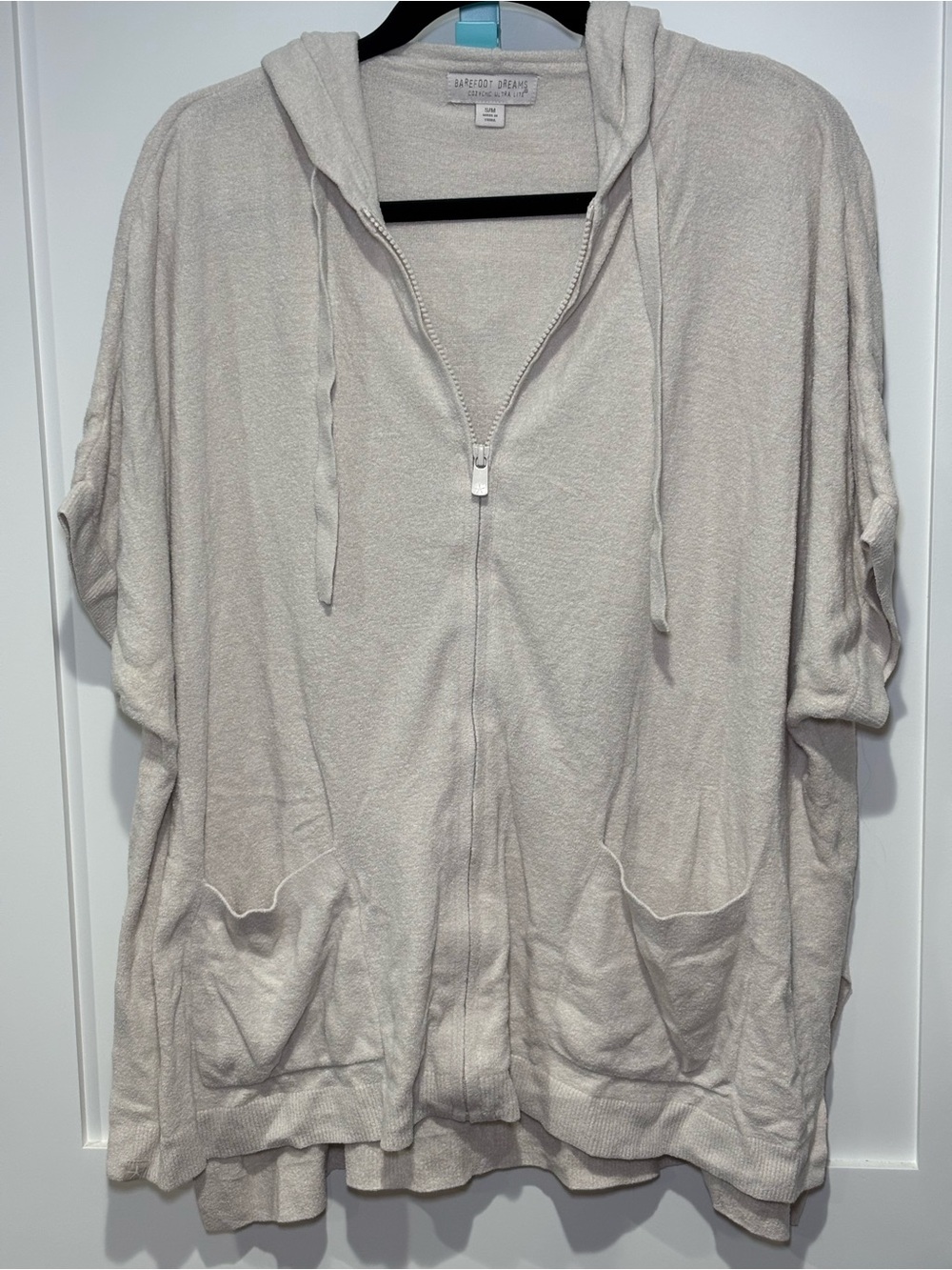 Barefoot Dreams CozyChic Ultra Lite Zip Hoodie White S/M Short Sleeve